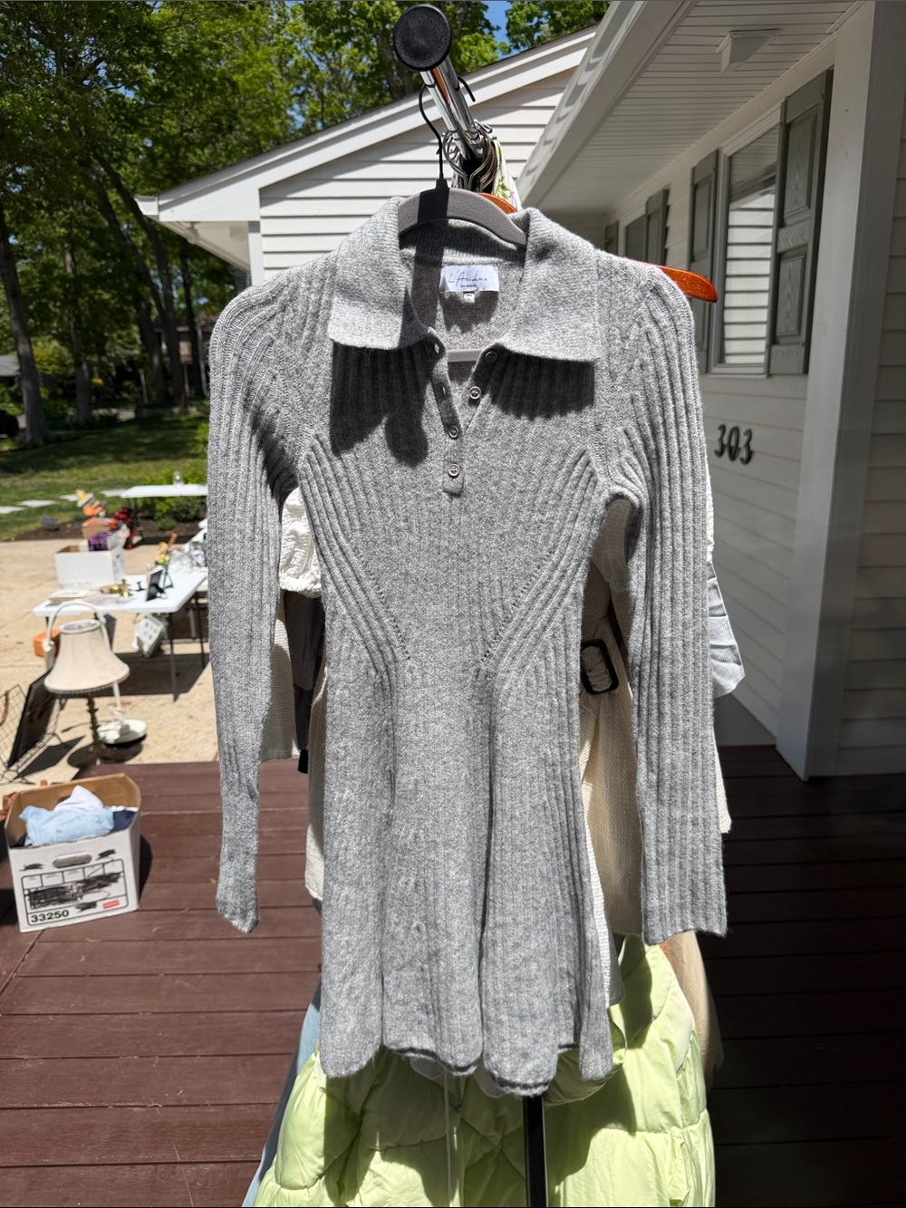 L'Academie Gray Ribbed Knit Mini Dress